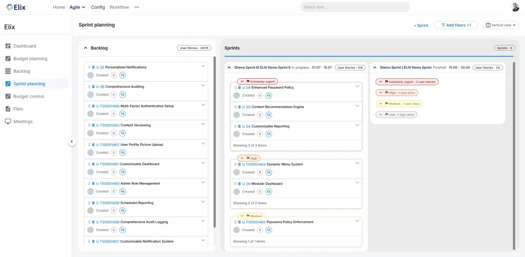 Elix Sprint management - Sprint planning