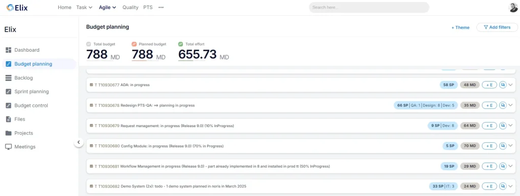 Elix Project manegement - budget control