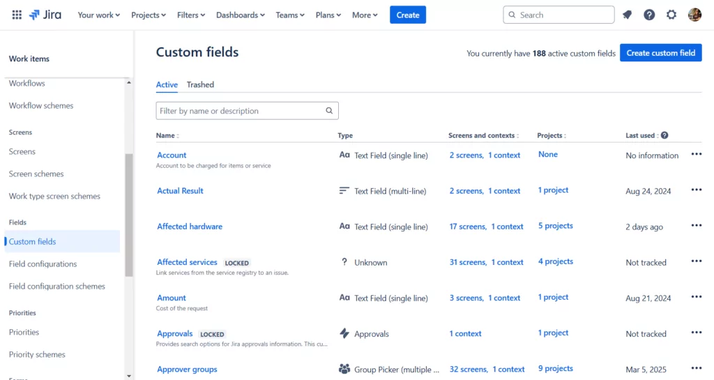 Jira custom fields